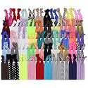Kenz Laurenz 100 Hair Ties No Crease Ribbon Elastics Ouchless Ponytail Holders Hair Bands (100 Hair Ties-Prints and Solids)