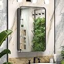 Keonjinn 16" x 24" Black Medicine Cabinet Mirror, Stainless Steel Framed