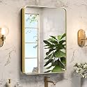 Keonjinn 20"x26" Gold Medicine Cabinet Mirror, Stainless Steel Framed
