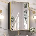 Keonjinn 24"x32" Gold Medicine Cabinet Mirror, Stainless Steel Framed