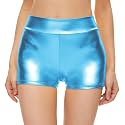 Kepblom Womens Metallic Booty Shorts High Waisted Shiny Rave Bottoms for Dance Festival Costumes