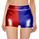 Kepblom Womens Metallic Booty Shorts High Waisted Shiny Rave Bottoms for Dance Festival Costumes