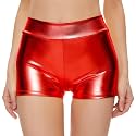 Kepblom Womens Metallic Booty Shorts High Waisted Shiny Rave Bottoms for Dance Festival Costumes