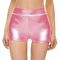 Kepblom Womens Metallic Booty Shorts High Waisted Shiny Rave Bottoms for Dance Festival Costumes