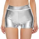 Kepblom Womens Metallic Booty Shorts High Waisted Shiny Rave Bottoms for Dance Festival Costumes