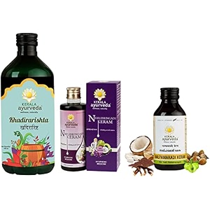kerala ayurveda neelibringadi keram liquid - 200 ml amp kerala ayurveda khadirarishtam 435 ml amp kerala ayurveda nalpamaradi keram 200 ml