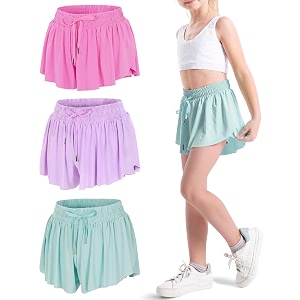 kereda girls flowy shortsyouthtoddler butterfly shorts with spandex liner 2-in-1 for runningsportsathleticfitnesstennis