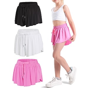 kereda girls flowy shortsyouthtoddler butterfly shorts with spandex liner 2-in-1 for runningsportsathleticfitnesstennis