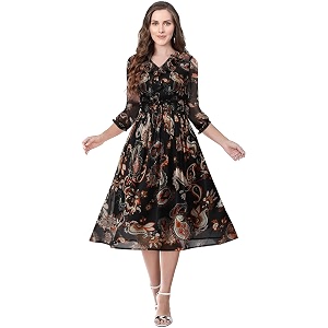 KERI PERRY Womens Georgette Paisley Print Fit