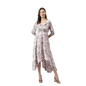KERI PERRY Womens White Rayon Floral Printed