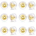 Kerryjewl 18K Gold Locking Secure Earring Backs for Studs, Silicone Earring Backs Replacements for Studs/Droopy Ears, No-Irritate Hypoallergenice Earrings Backing for Women Men, 12 PCS Gold