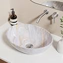 KES 16 x 13 Inch Oval Soft Clouded Marbling Vessel Sink Above Counter, Ceramic Porcelain Bathroom Sink Bowl for Vanity Countertop, Modern Look, No Overflow, Sink Only, BVS124-MBE