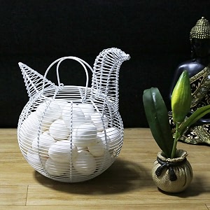farmhouse style white metal wire chicken design egg basketdecorative storage baskets for kitchen white