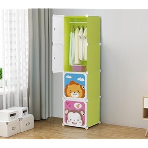 kid39s plastic wardrobe cabinet 4 door storage organizer almirah rack shelf green