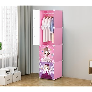 kid39s wardrobe cabinet 4 door storage organizer almirah rack shelf for clothes living room bedroom pink