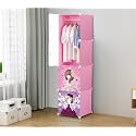Kid's Wardrobe Cabinet 4 Door Storage Organizer Almirah Rack Shelf for Clothes Living Room Bedroom (Pink)