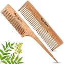 100% Handmade Organic Pure Neem Wooden Comb with Dual Teeth &amp; Tail Comb Anti-Static Natural Curly Hair For Womens and Men Combo Pack 2