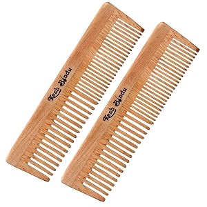handmade neem wooden combs hair comb for  women amp men  natural amp eco-friendly  anti-bacterial hair styling comb with fine amp wide teeth comb  made in india dual tooth comb pk 2
