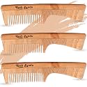 Handmade Neem Wooden Combs Hair Comb For | Women &amp; Men | Natural &amp; Eco-Friendly | Anti-Bacterial Hair Styling Comb with Fine &amp; Wide Teeth Comb | Made in India (Handle Comb pack 3)