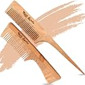 Handmade Neem Wooden Combs Hair Comb For | Women & Men | Natural & Eco-Friendly | Anti-Bacterial Hair Styling Comb with Fine & Wide Teeth Comb | Made in India (Handle + Tail Comb)