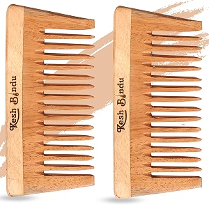 handmade neem wooden combs  women amp men  natural amp eco-friendly  anti-bacterial hair styling comb with fine amp wide teeth comb  made in india  pack of 2