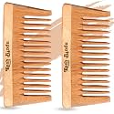 Handmade Neem Wooden Combs | Women &amp; Men | Natural &amp; Eco-Friendly | Anti-Bacterial Hair Styling Comb with Fine &amp; Wide Teeth Comb | Made in India | Pack of 2