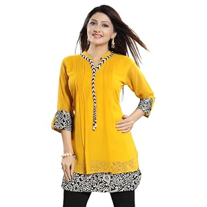 Keshubaba Womens Short Tunics with Neckline Embroidery