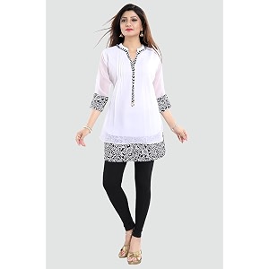 Keshubaba Womens Short Tunics with Neckline Embroidery