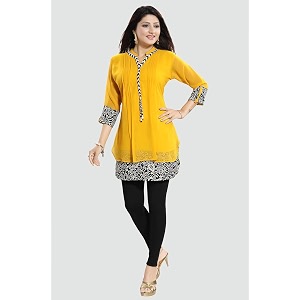 Keshubaba Womens Short Tunics with Neckline Embroidery