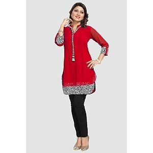 Keshubaba Womens Short Tunics with Neckline Embroidery