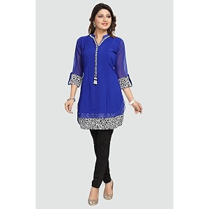 Keshubaba Womens Short Tunics with Neckline Embroidery