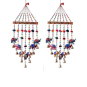 home decorative hand made elephant wind chimes vamp  safecombo set of 2 for hall balcani walldoor leaving room office 45cm multicolor