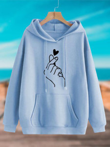 kesrinandanexport graphic print hooded neck casual women blue sweater
