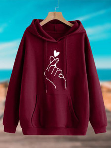 kesrinandanexport graphic print hooded neck casual women maroon sweater