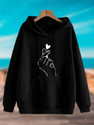 KESRINANDANEXPORT Graphic Print Hooded Neck Casual Men Black Sweater