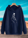 KESRINANDANEXPORT Graphic Print Hooded Neck Casual Women Blue Sweater