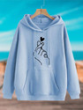 KESRINANDANEXPORT Graphic Print Hooded Neck Casual Women Blue Sweater