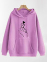 KESRINANDANEXPORT Graphic Print Hooded Neck Casual Women Purple Sweater