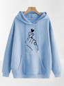 KESRINANDANEXPORT Graphic Print Hooded Neck Casual Women Blue Sweater