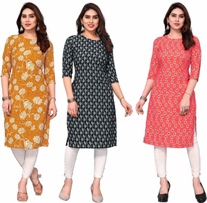 ketaki fashion pack of 3 printed crepe straight kurta for women multicolor