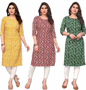 ketaki fashion pack of 3 printed crepe straight kurta for women multicolor