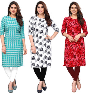 ketaki fashion pack of 3 printed crepe straight kurta for women multicolor