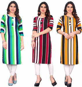ketaki fashion pack of 3 printed crepe straight kurta for women multicolor