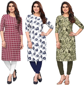 ketaki fashion pack of 3 printed crepe straight kurta for women multicolor