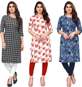 ketaki fashion pack of 3 printed crepe straight kurta for women multicolor