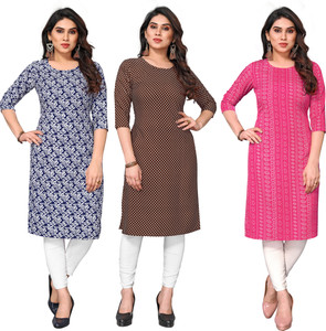 ketaki fashion pack of 3 printed crepe straight kurta for women multicolor