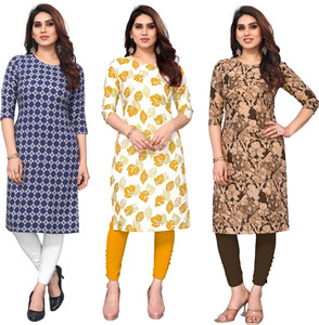 ketaki fashion pack of 3 printed crepe straight kurta for women multicolor