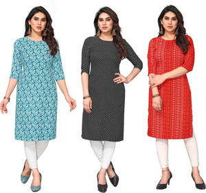 ketaki fashion pack of 3 printed crepe straight kurta for women multicolor
