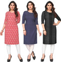 KETAKI FASHION Pack of 3 Printed Crepe Straight Kurta for Women (Multicolor)
