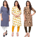KETAKI FASHION Pack of 3 Printed Crepe Straight Kurta for Women (Multicolor)